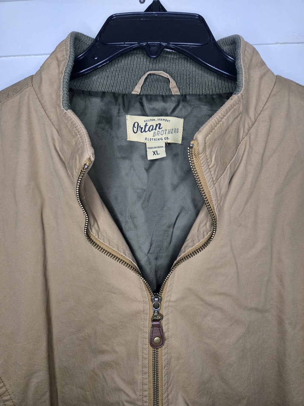 Orton Brothers Men XL Bomber Jacket Tan Olive Lined Harrington Full Zip Coat